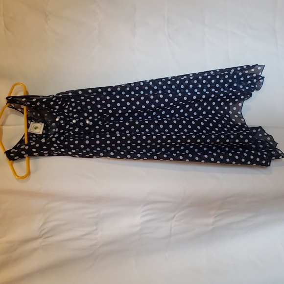 Navy and White Polka Dot Lightweight Chiffon Tank Scarf Dress Sz 7 Little Girls - Picture 2 of 3